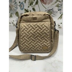 LUG Flapper Convertible Crossbody Bag Purse Travel Shoulder Belt Tan Pockets